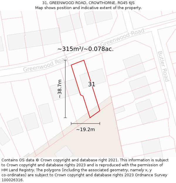 31, GREENWOOD ROAD, CROWTHORNE, RG45 6JS: Plot and title map