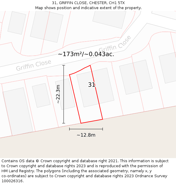 31, GRIFFIN CLOSE, CHESTER, CH1 5TX: Plot and title map