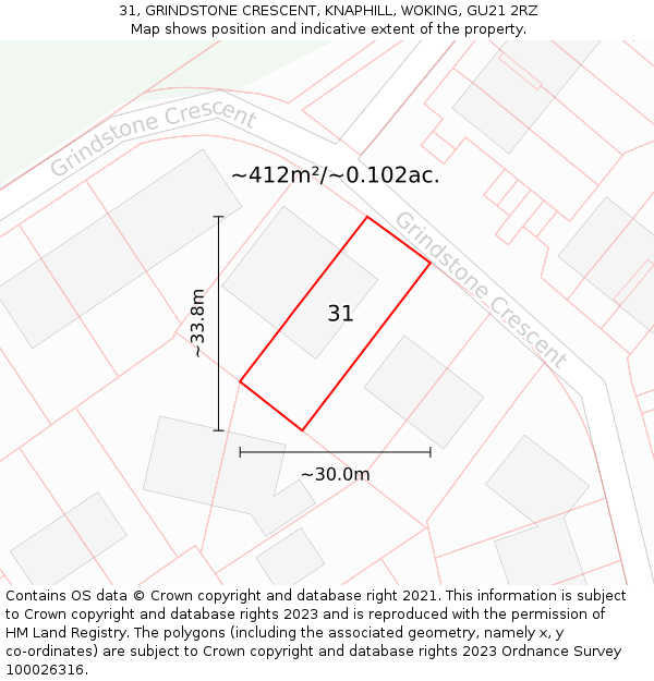 31, GRINDSTONE CRESCENT, KNAPHILL, WOKING, GU21 2RZ: Plot and title map