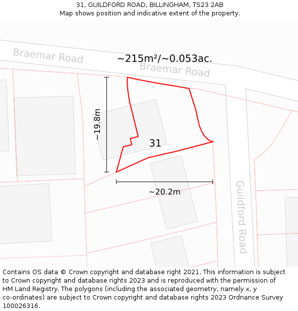 31, GUILDFORD ROAD, BILLINGHAM, TS23 2AB: Plot and title map