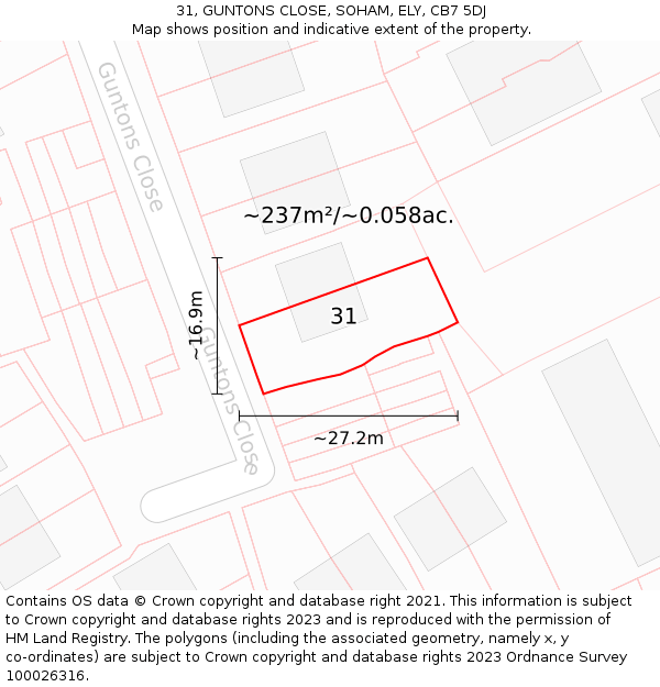 31, GUNTONS CLOSE, SOHAM, ELY, CB7 5DJ: Plot and title map