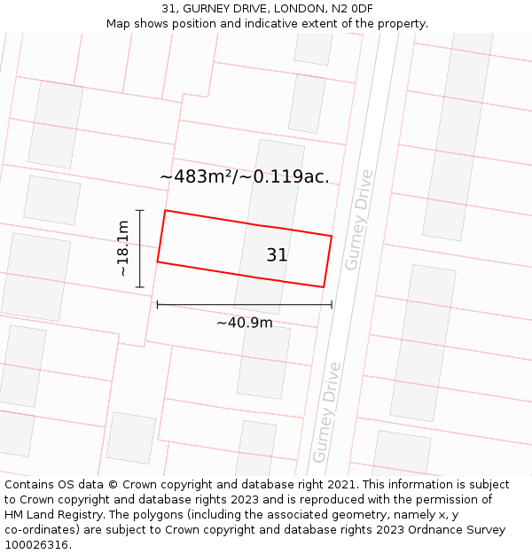 31, GURNEY DRIVE, LONDON, N2 0DF: Plot and title map