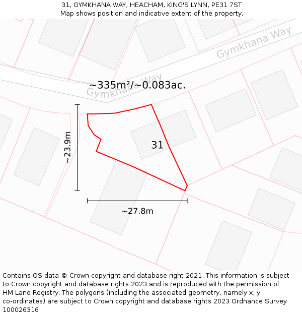 31, GYMKHANA WAY, HEACHAM, KING'S LYNN, PE31 7ST: Plot and title map