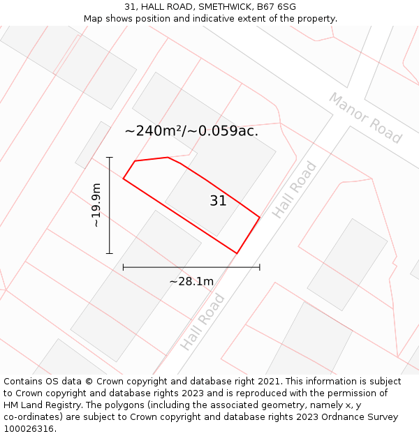 31, HALL ROAD, SMETHWICK, B67 6SG: Plot and title map
