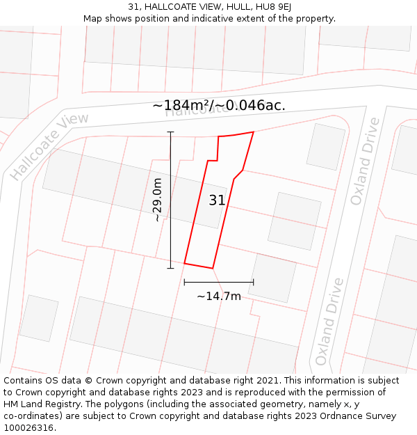 31, HALLCOATE VIEW, HULL, HU8 9EJ: Plot and title map