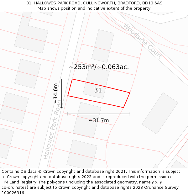 31, HALLOWES PARK ROAD, CULLINGWORTH, BRADFORD, BD13 5AS: Plot and title map