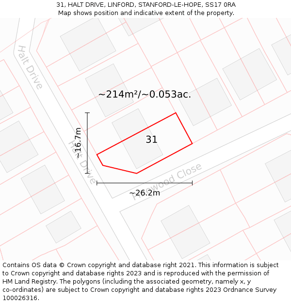 31, HALT DRIVE, LINFORD, STANFORD-LE-HOPE, SS17 0RA: Plot and title map