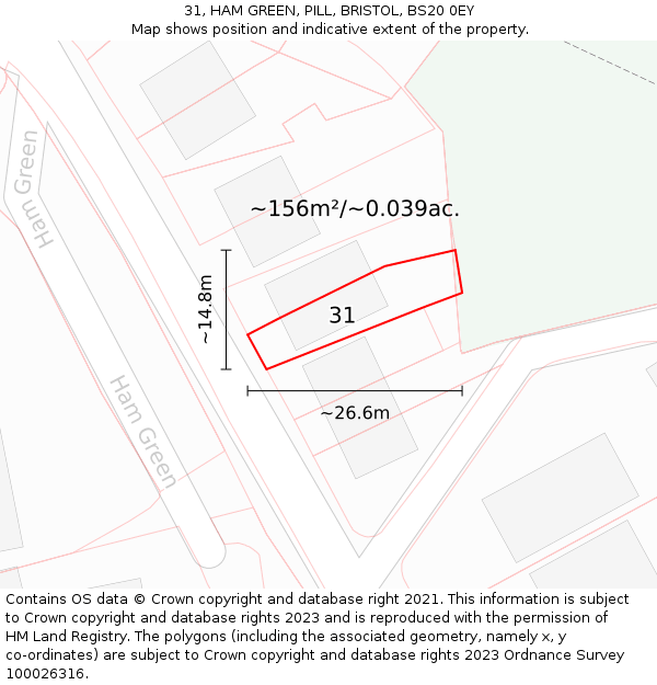 31, HAM GREEN, PILL, BRISTOL, BS20 0EY: Plot and title map