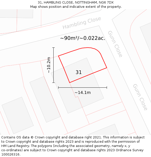 31, HAMBLING CLOSE, NOTTINGHAM, NG6 7DX: Plot and title map