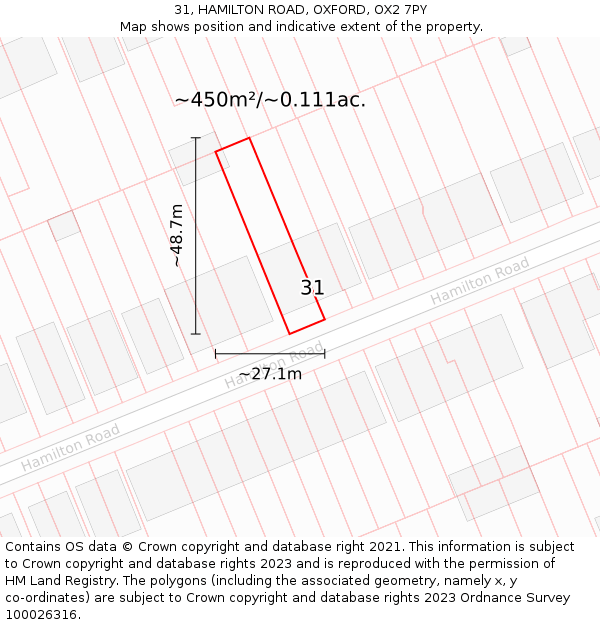 31, HAMILTON ROAD, OXFORD, OX2 7PY: Plot and title map
