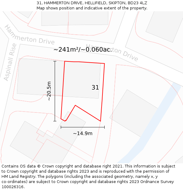 31, HAMMERTON DRIVE, HELLIFIELD, SKIPTON, BD23 4LZ: Plot and title map