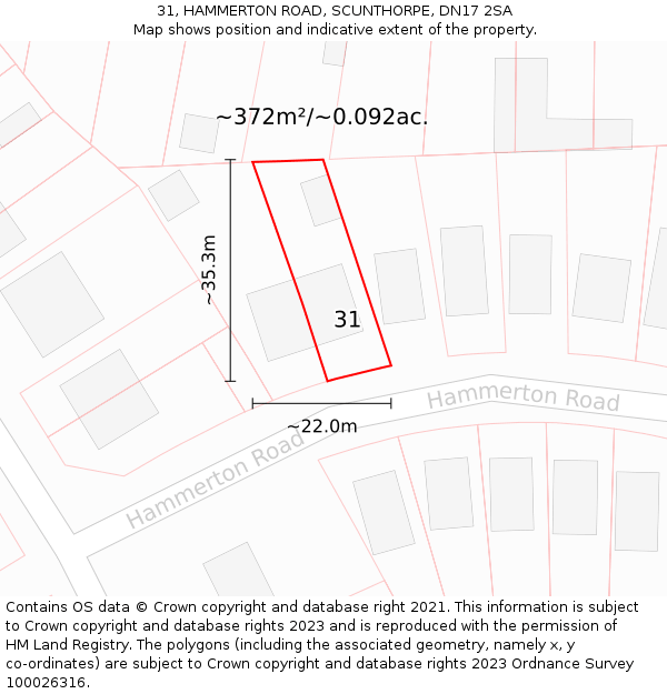 31, HAMMERTON ROAD, SCUNTHORPE, DN17 2SA: Plot and title map
