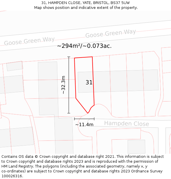 31, HAMPDEN CLOSE, YATE, BRISTOL, BS37 5UW: Plot and title map
