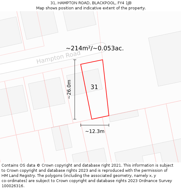 31, HAMPTON ROAD, BLACKPOOL, FY4 1JB: Plot and title map