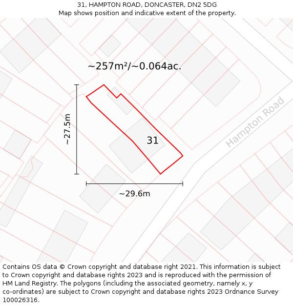 31, HAMPTON ROAD, DONCASTER, DN2 5DG: Plot and title map