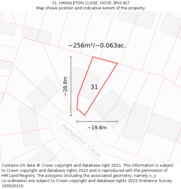 31, HANGLETON CLOSE, HOVE, BN3 8LT: Plot and title map