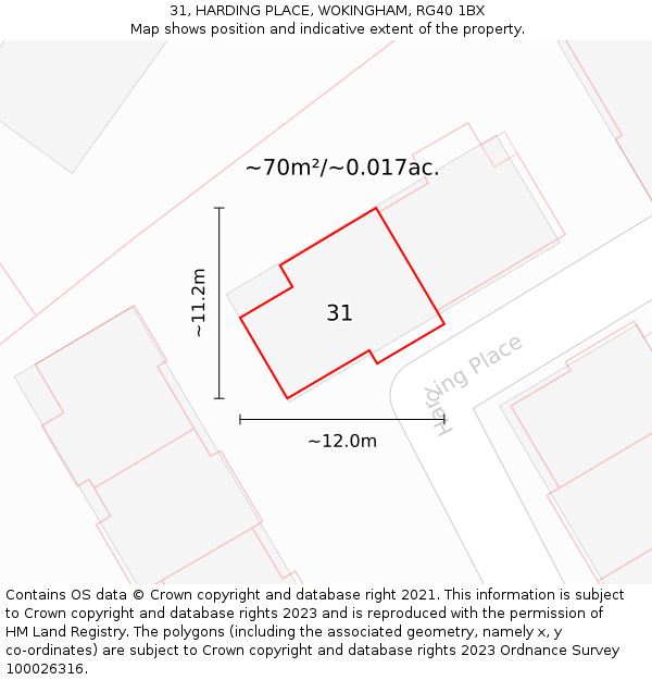 31, HARDING PLACE, WOKINGHAM, RG40 1BX: Plot and title map