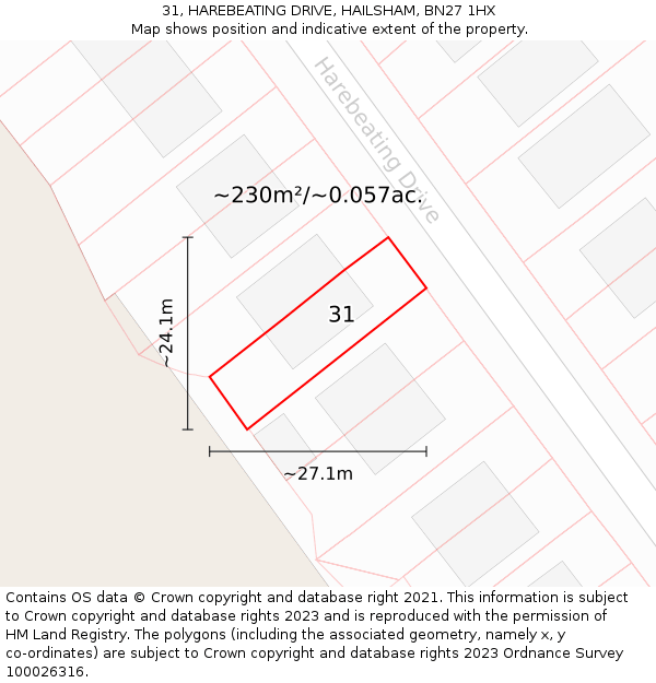 31, HAREBEATING DRIVE, HAILSHAM, BN27 1HX: Plot and title map
