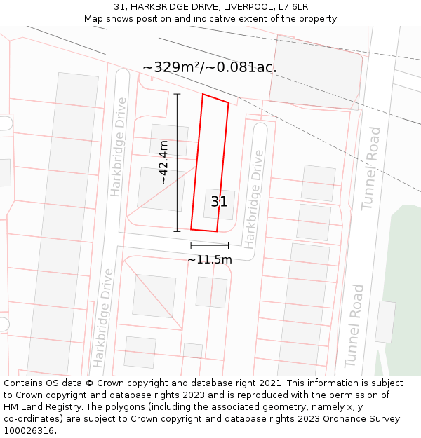 31, HARKBRIDGE DRIVE, LIVERPOOL, L7 6LR: Plot and title map
