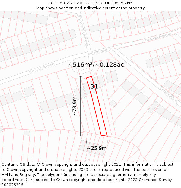 31, HARLAND AVENUE, SIDCUP, DA15 7NY: Plot and title map
