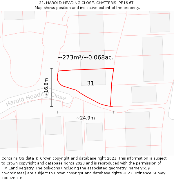 31, HAROLD HEADING CLOSE, CHATTERIS, PE16 6TL: Plot and title map