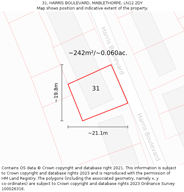 31, HARRIS BOULEVARD, MABLETHORPE, LN12 2DY: Plot and title map