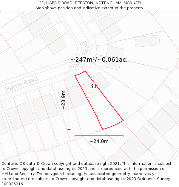 31, HARRIS ROAD, BEESTON, NOTTINGHAM, NG9 4FD: Plot and title map