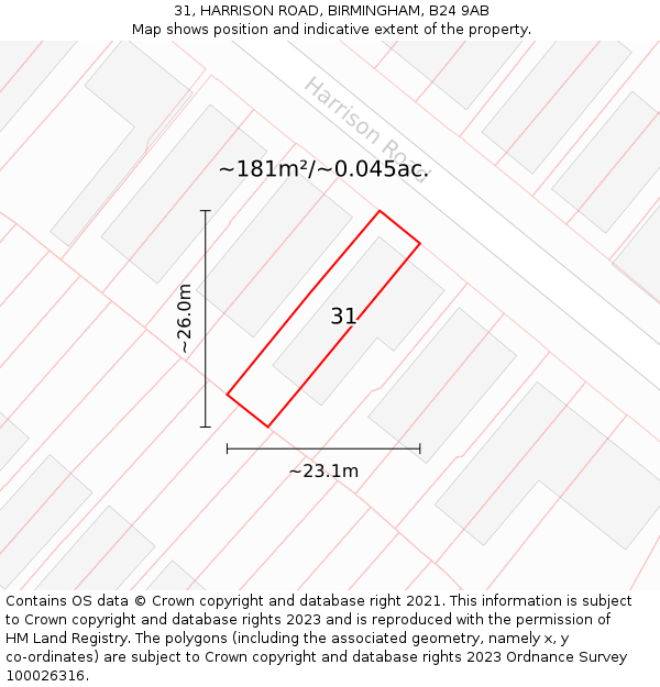 31, HARRISON ROAD, BIRMINGHAM, B24 9AB: Plot and title map