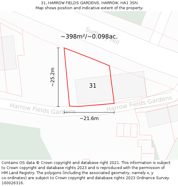 31, HARROW FIELDS GARDENS, HARROW, HA1 3SN: Plot and title map