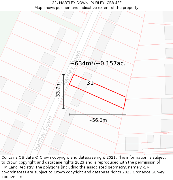 31, HARTLEY DOWN, PURLEY, CR8 4EF: Plot and title map