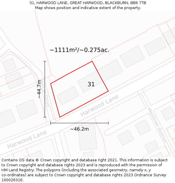 31, HARWOOD LANE, GREAT HARWOOD, BLACKBURN, BB6 7TB: Plot and title map
