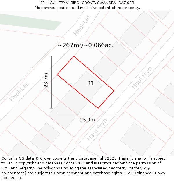 31, HAUL FRYN, BIRCHGROVE, SWANSEA, SA7 9EB: Plot and title map