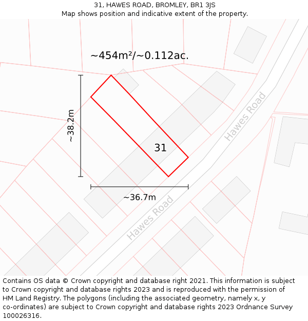 31, HAWES ROAD, BROMLEY, BR1 3JS: Plot and title map