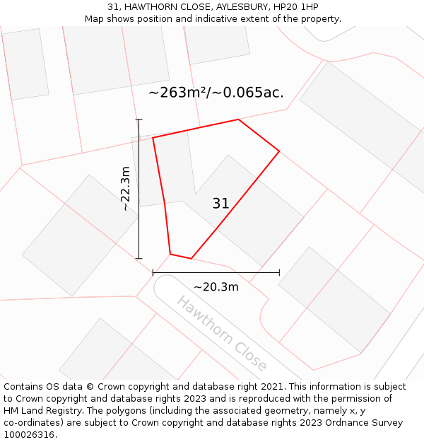 31, HAWTHORN CLOSE, AYLESBURY, HP20 1HP: Plot and title map
