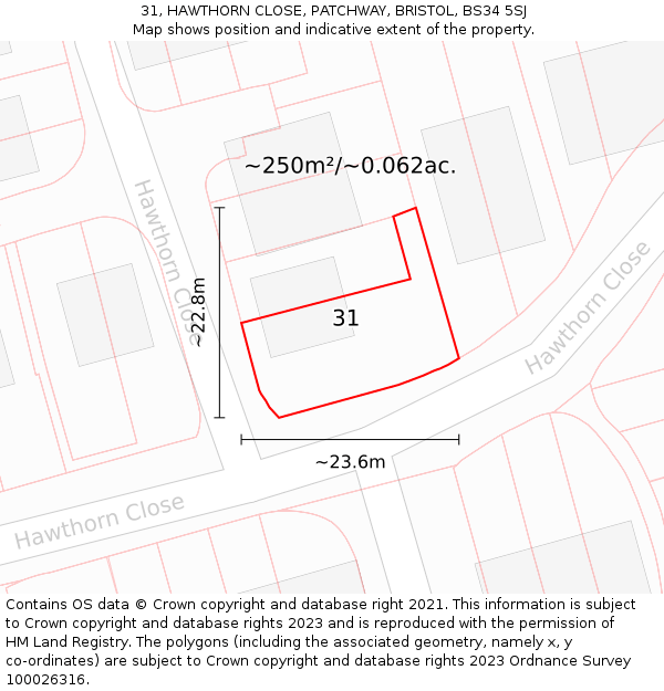 31, HAWTHORN CLOSE, PATCHWAY, BRISTOL, BS34 5SJ: Plot and title map