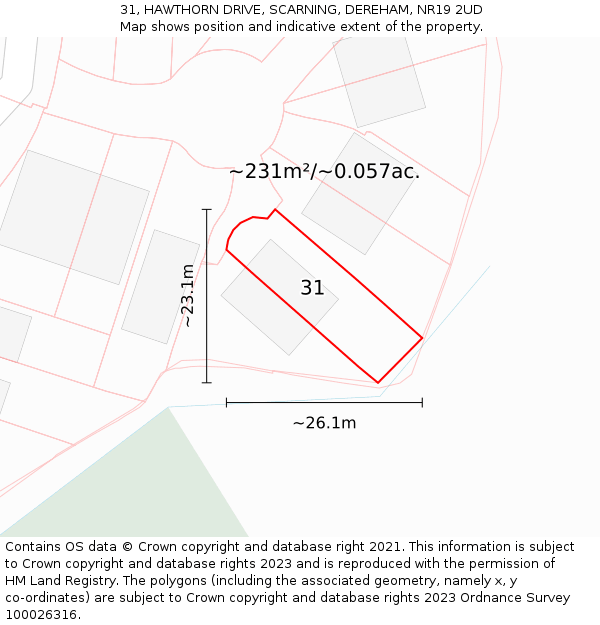 31, HAWTHORN DRIVE, SCARNING, DEREHAM, NR19 2UD: Plot and title map
