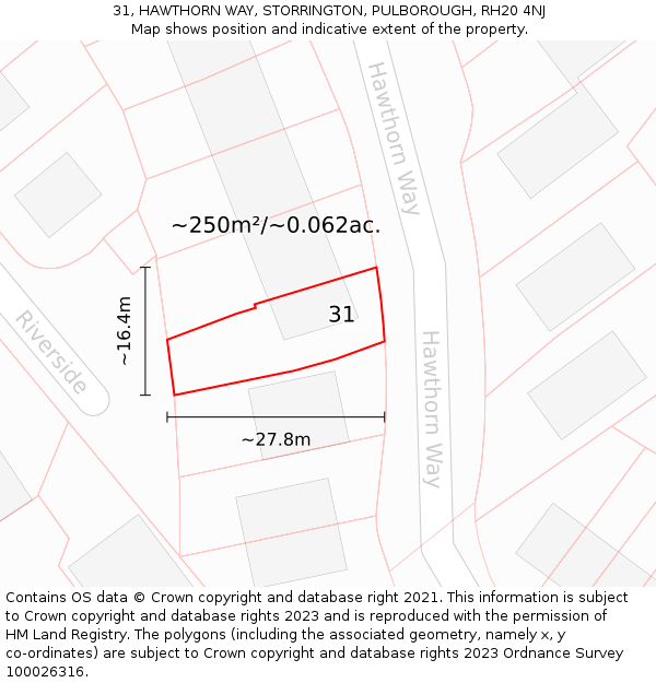 31, HAWTHORN WAY, STORRINGTON, PULBOROUGH, RH20 4NJ: Plot and title map