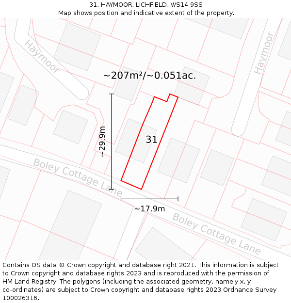 31, HAYMOOR, LICHFIELD, WS14 9SS: Plot and title map