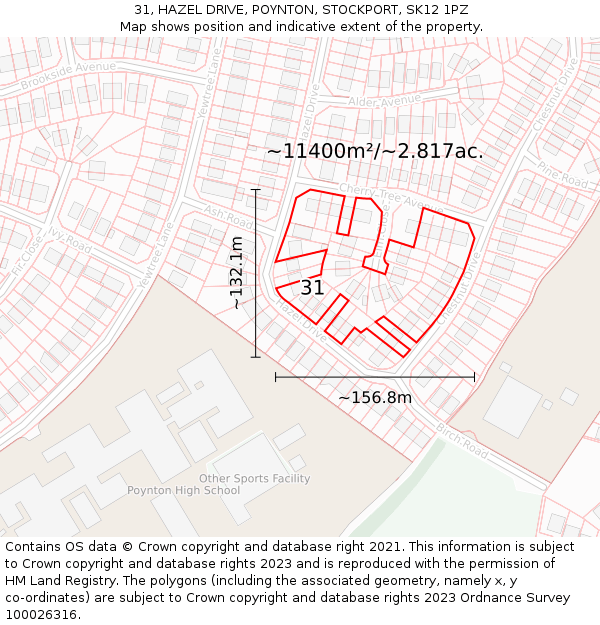 31, HAZEL DRIVE, POYNTON, STOCKPORT, SK12 1PZ: Plot and title map