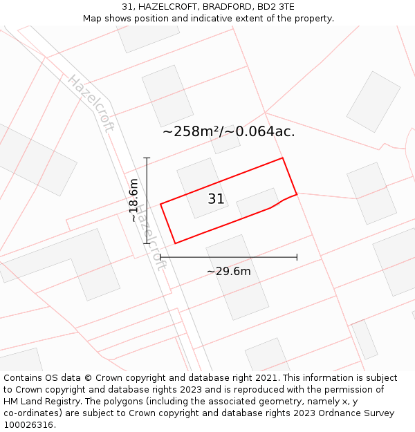 31, HAZELCROFT, BRADFORD, BD2 3TE: Plot and title map