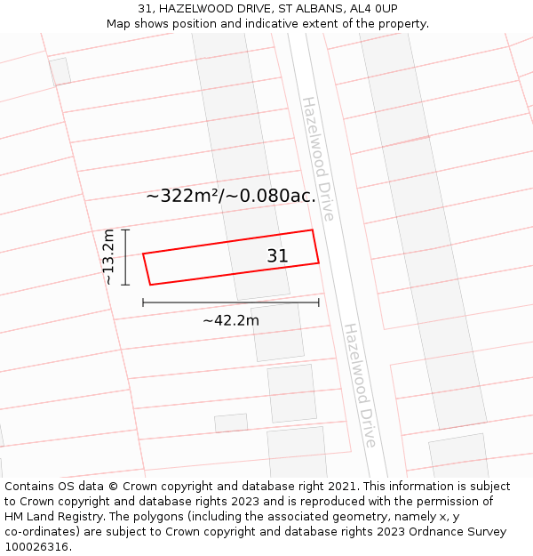 31, HAZELWOOD DRIVE, ST ALBANS, AL4 0UP: Plot and title map