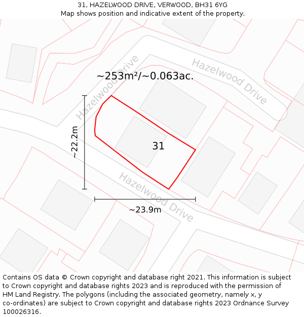 31, HAZELWOOD DRIVE, VERWOOD, BH31 6YG: Plot and title map