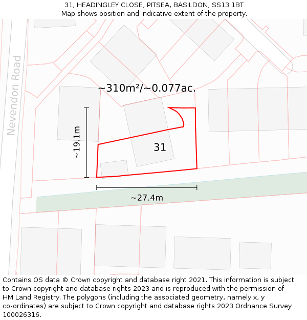 31, HEADINGLEY CLOSE, PITSEA, BASILDON, SS13 1BT: Plot and title map