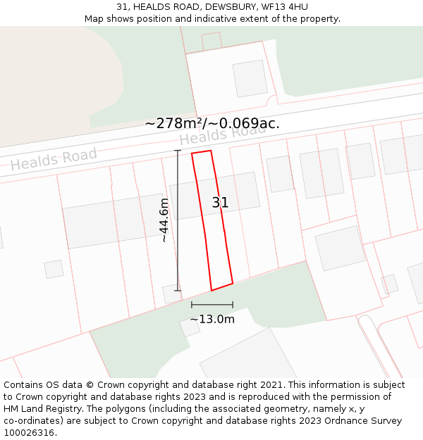 31, HEALDS ROAD, DEWSBURY, WF13 4HU: Plot and title map
