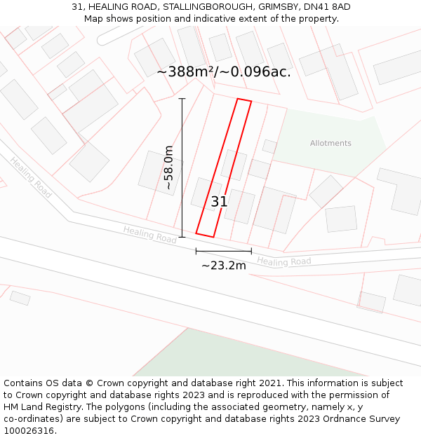 31, HEALING ROAD, STALLINGBOROUGH, GRIMSBY, DN41 8AD: Plot and title map