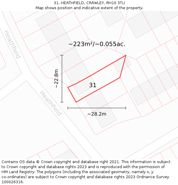 31, HEATHFIELD, CRAWLEY, RH10 3TU: Plot and title map
