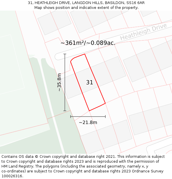 31, HEATHLEIGH DRIVE, LANGDON HILLS, BASILDON, SS16 6AR: Plot and title map