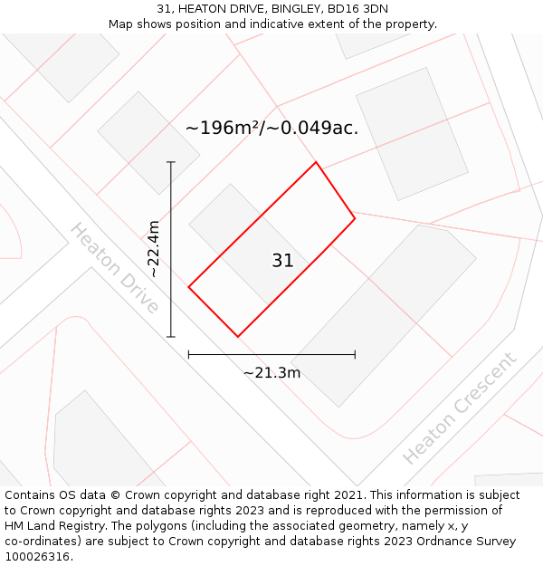 31, HEATON DRIVE, BINGLEY, BD16 3DN: Plot and title map