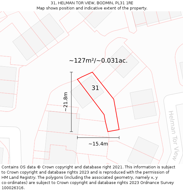 31, HELMAN TOR VIEW, BODMIN, PL31 1RE: Plot and title map