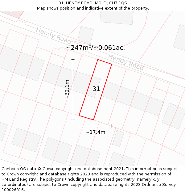 31, HENDY ROAD, MOLD, CH7 1QS: Plot and title map